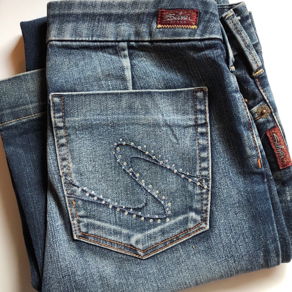 Silver Jeans Sarah Jeweled Dark Denim Boot Cut